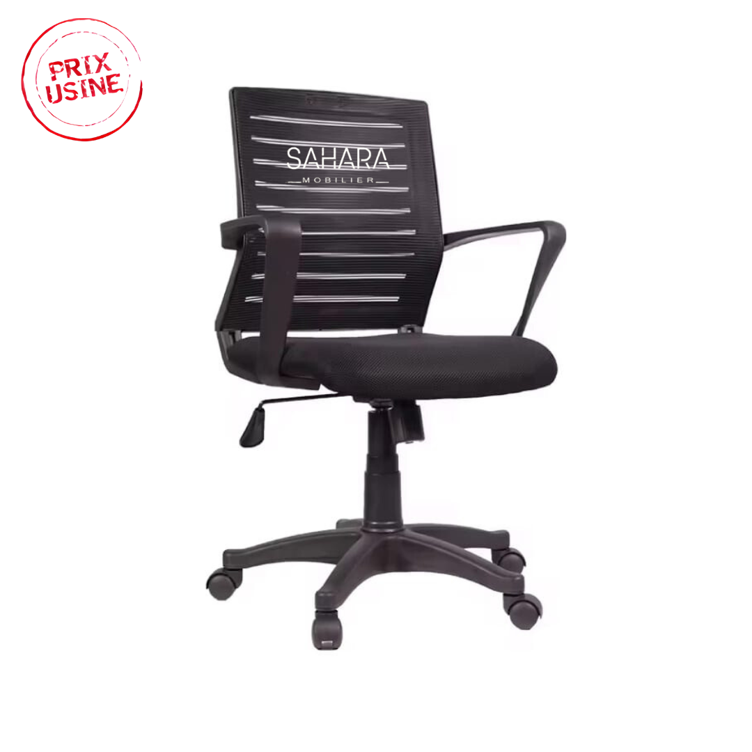 Fauteuil en MeSH avec roulettes chromé et des accoudoirs fixé sur le dossier et l'assise piètements PVC